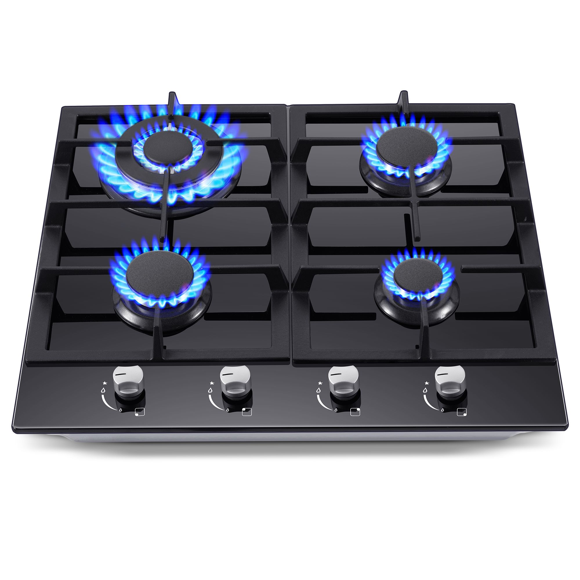 Tieasy 24 インチ 4 バーナー内蔵強化ガラス NG/LPG コンバーチブル熱電対保護チャイルドロックガスコンロ GH003-244G