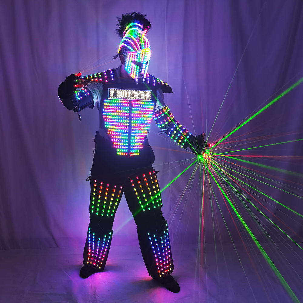 ナイトクラブバーパーティー LED 発光ダンス衣装服 Led ヘルメット光るロボットスーツステージパフォーマンス服ダンスウェア