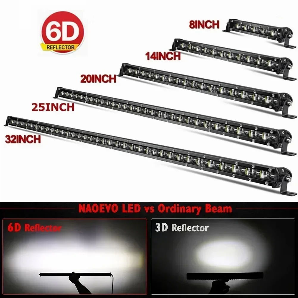 6D ウルトラストリップ LED ライトバー 8 "14" 20" インチドライビングフォグランプワークライト 4x4 LED バーオートバイ車オフロード SUV ATV トラクター用