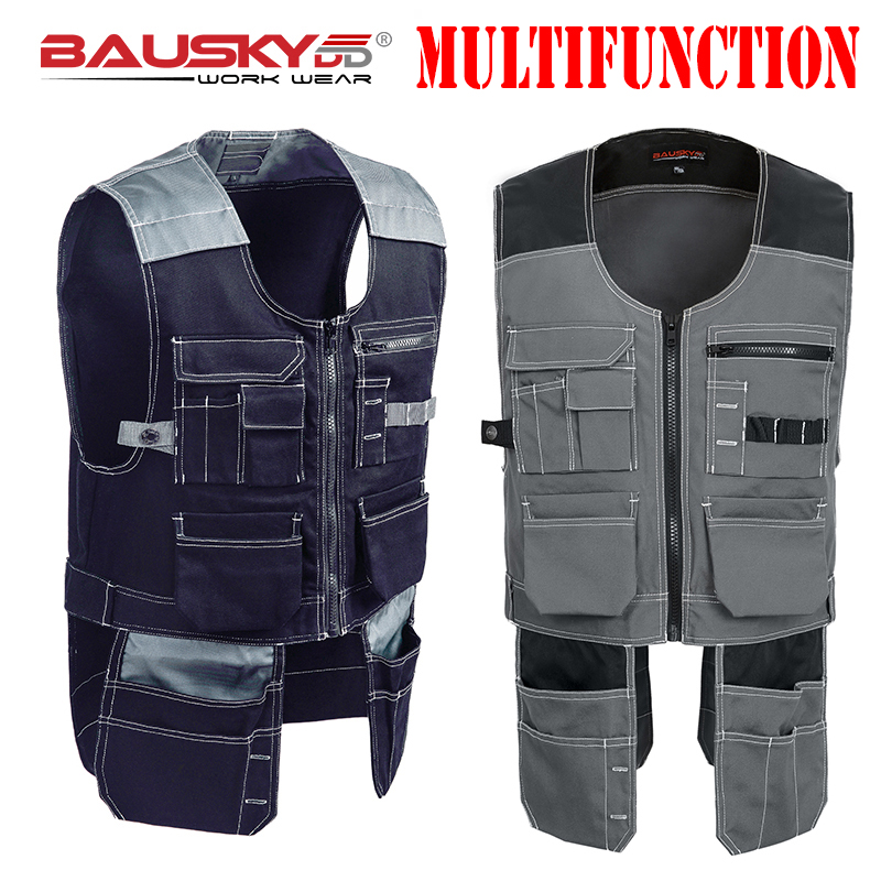 Bauskydd 高品質男性屋外作業着マルチポケット作業ベストツールベスト高速配送