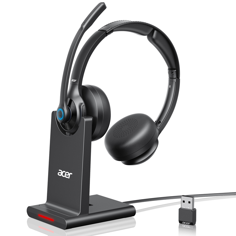 Acer HB02 ワイヤレス ヘッドセット マイク付き 仕事用 2.4G Bluetooth 5.3 デュアルモード ヘッドフォン PC 用 USB ドングル コールセンター用ヘッドセット
