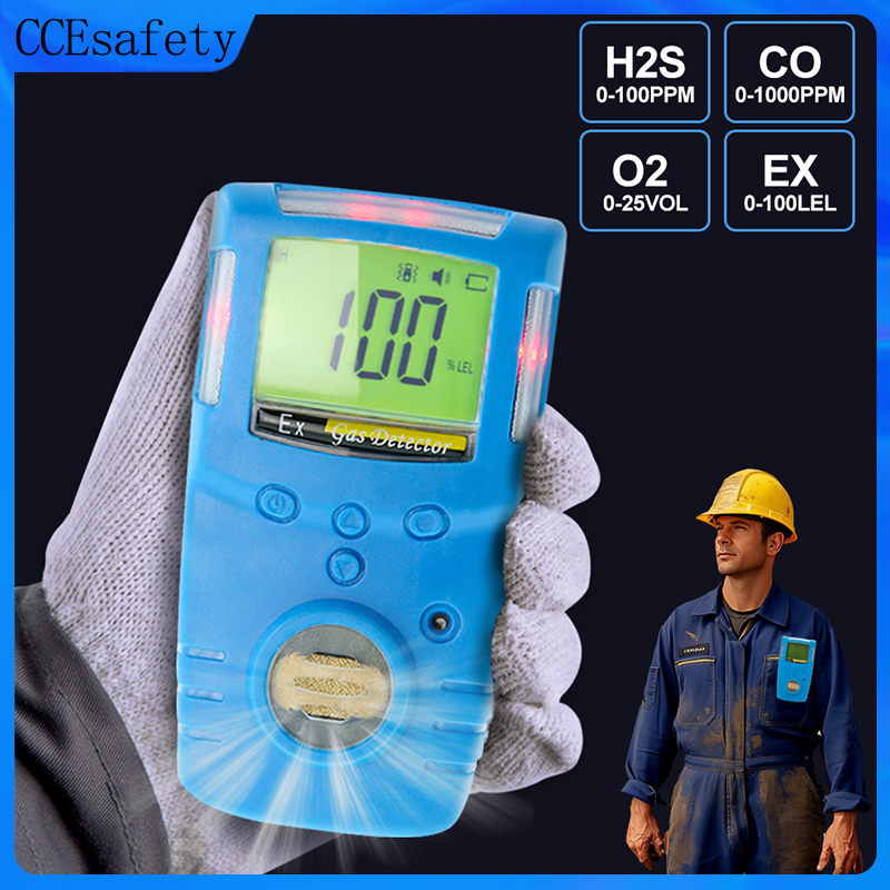 CCEsafety GC210 ガス検知器 ポータブルガス分析計 (H2S、CO、LEL、O2) ガスモニター 充電式 LCD ディスプレイ 防爆作業用