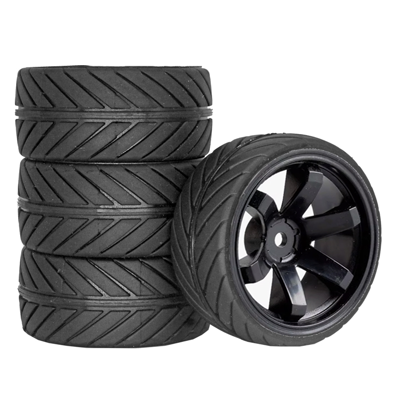 MJX Hyper Go用60mm高速オンロードタイヤ4本、1/14 RCツーリングカー用ホイール付きソフトラバータイヤ、低摩耗アップグレードパーツ