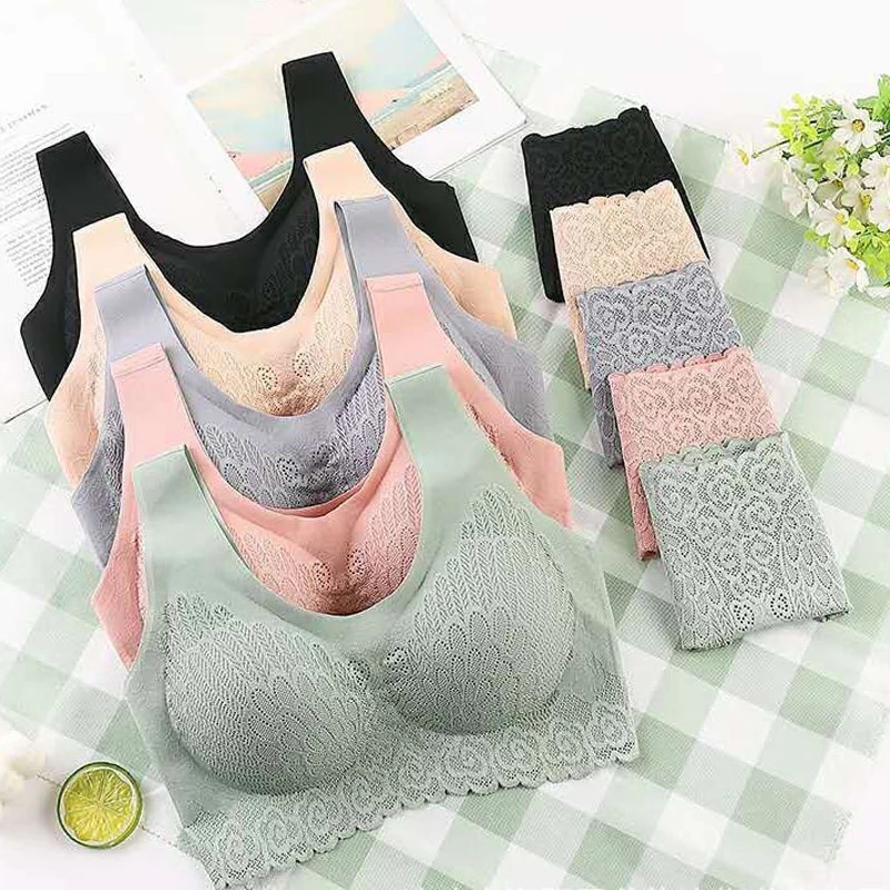 Comfortable Latex 4.0 Bra Women's Underwear Set Wireless With breast Pads Gather Bralette with panties Lingerie 2-pieces Suit