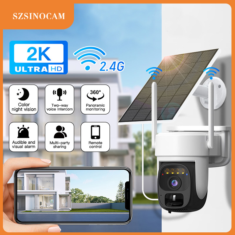 SZSINOCAM ワイヤレス太陽光発電カメラ一眼 WiFi パンチルトカメラ屋外ビデオ監視カメラ内蔵バッテリー