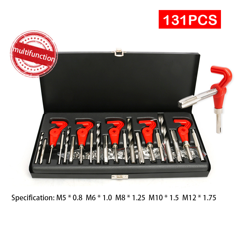 131 個ねじ山修復ツールキット M5 M6 M8 M10 M12 締結ねじインサートセットツイストドリルビットキット損傷したねじ山を修復するため