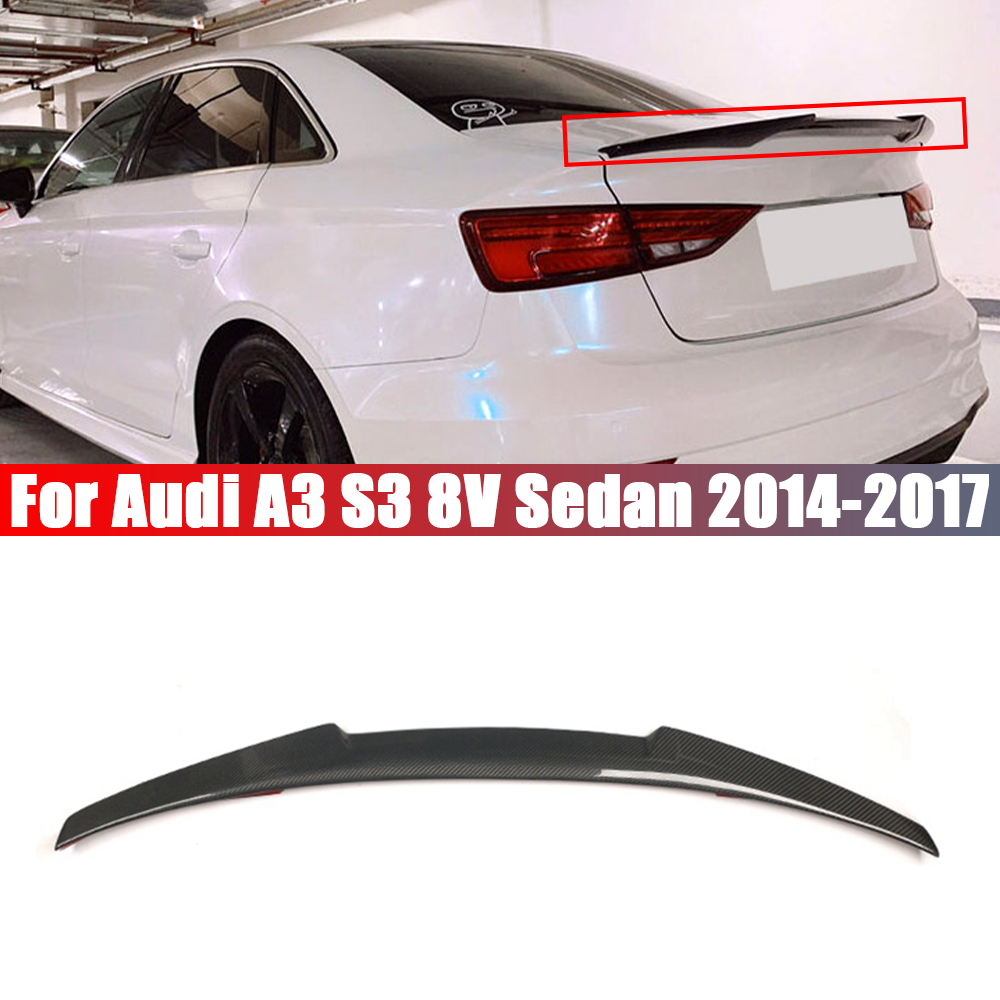 車のリアトランクブーツリップスポイラーウイングリップ光沢のある黒/カーボンルックアウディ A3 S3 8V セダン 2014-2017 リアルーフリップスポイラー