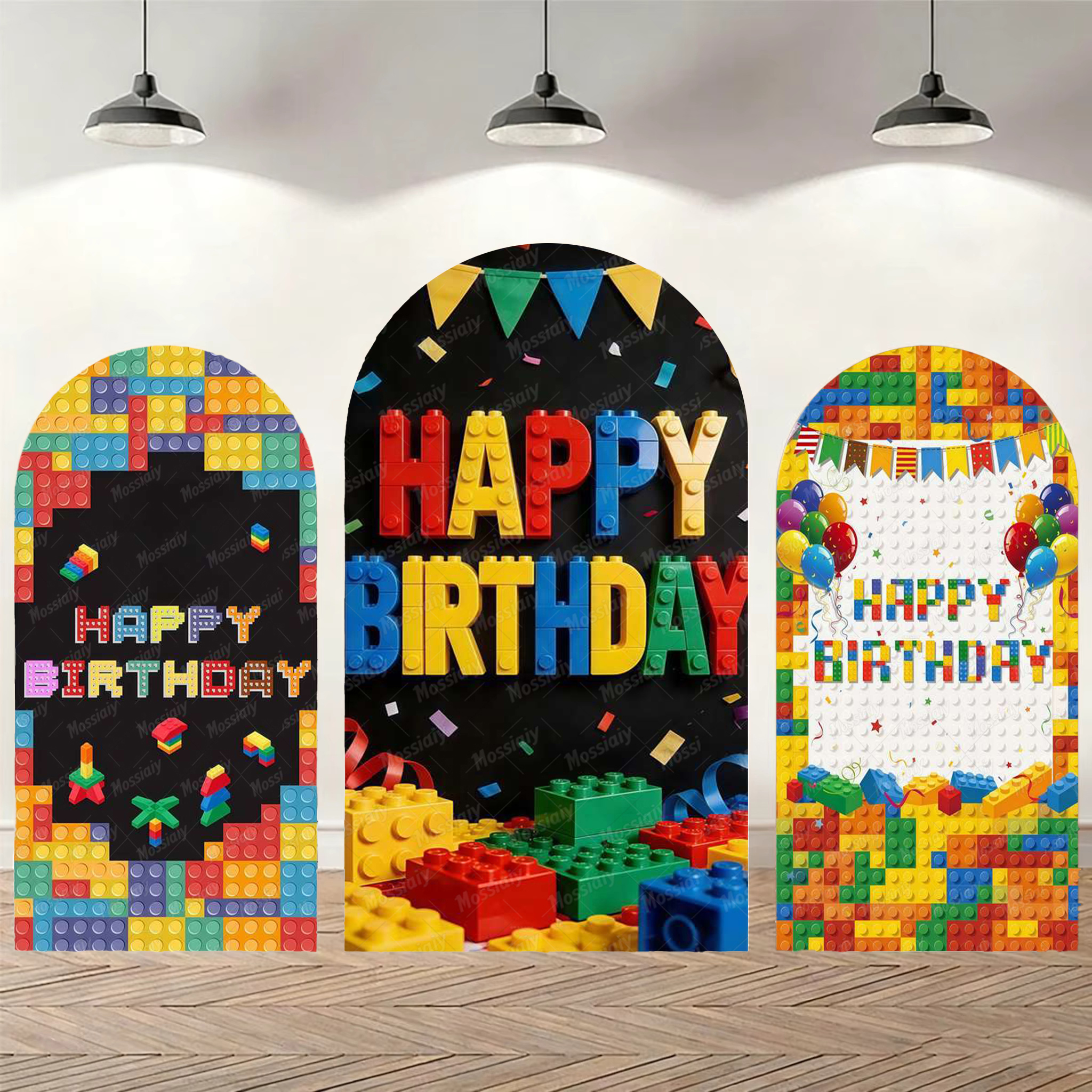 ビルディングブロックテーマパーティーアーチカバー子供の誕生日パーティーの背景スパンデックスストレッチ背景カバーパーティー装飾用品