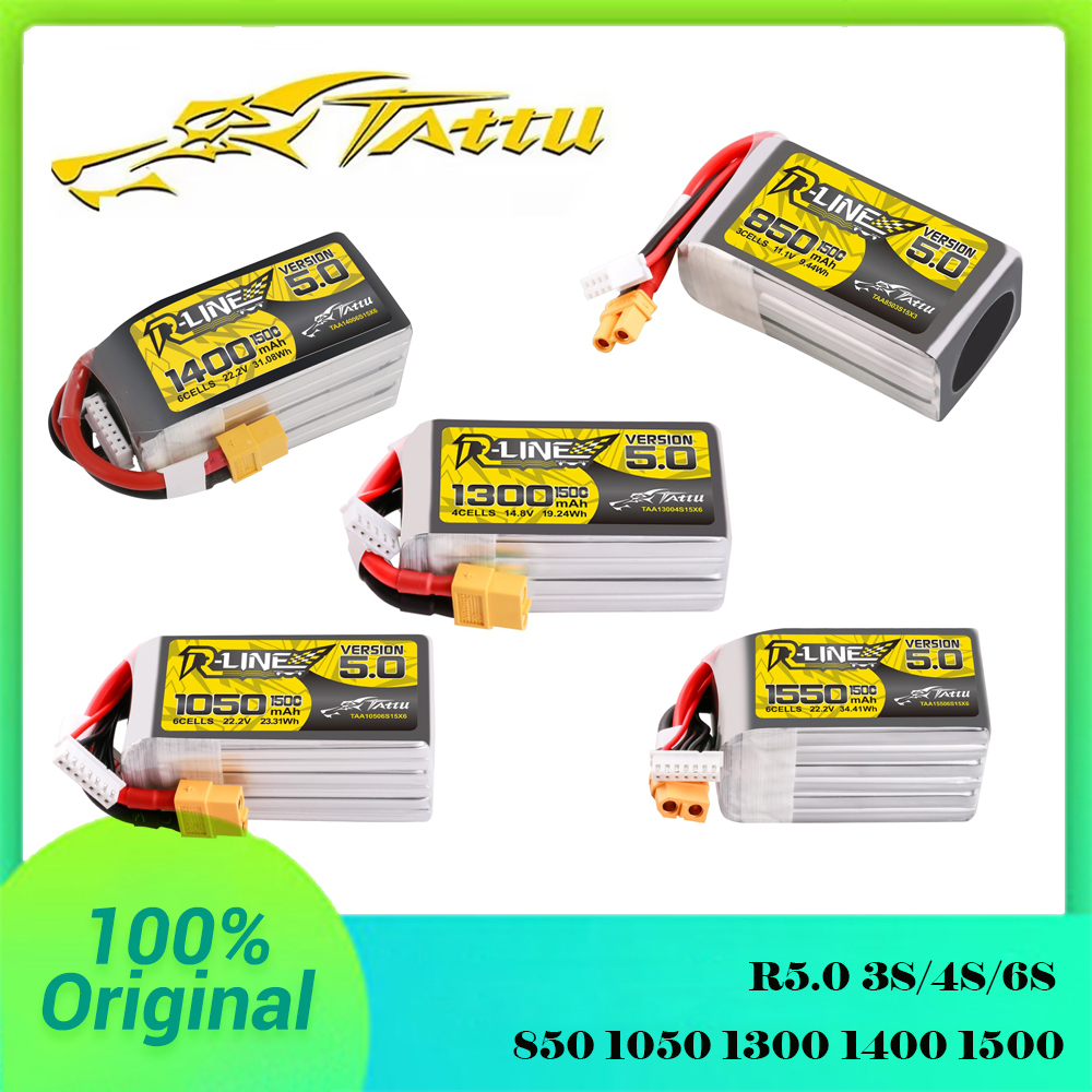 Tattu R-Line 5.0 150C 3S/4S/6S 850 1050 1200 1300 1400 1550mAh Lipo Battery XT30 XT60 Plug For FPV Racing Drone RC Quadcopter