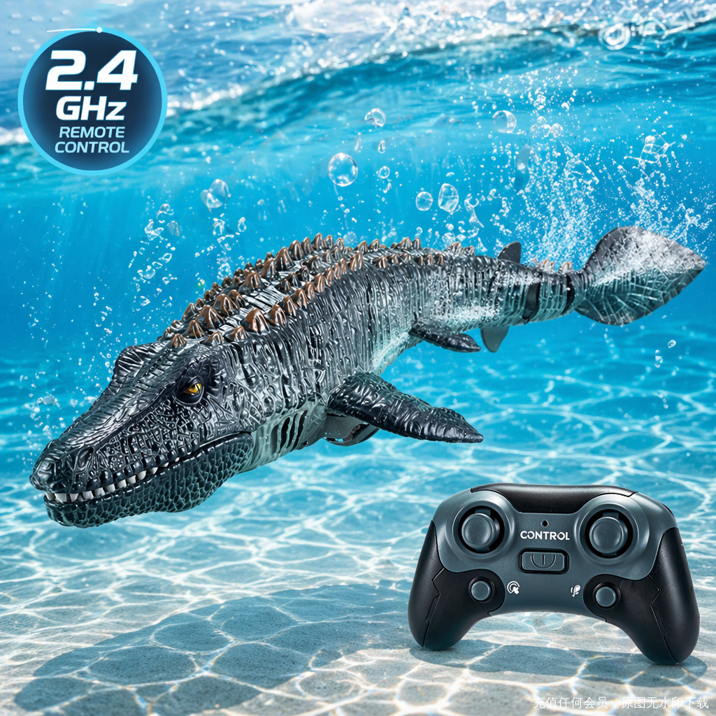 リモコンモササウルス水中おもちゃ 2.4GHz 電気水族館リモコンおもちゃ屋外男の子子供用プール水おもちゃ