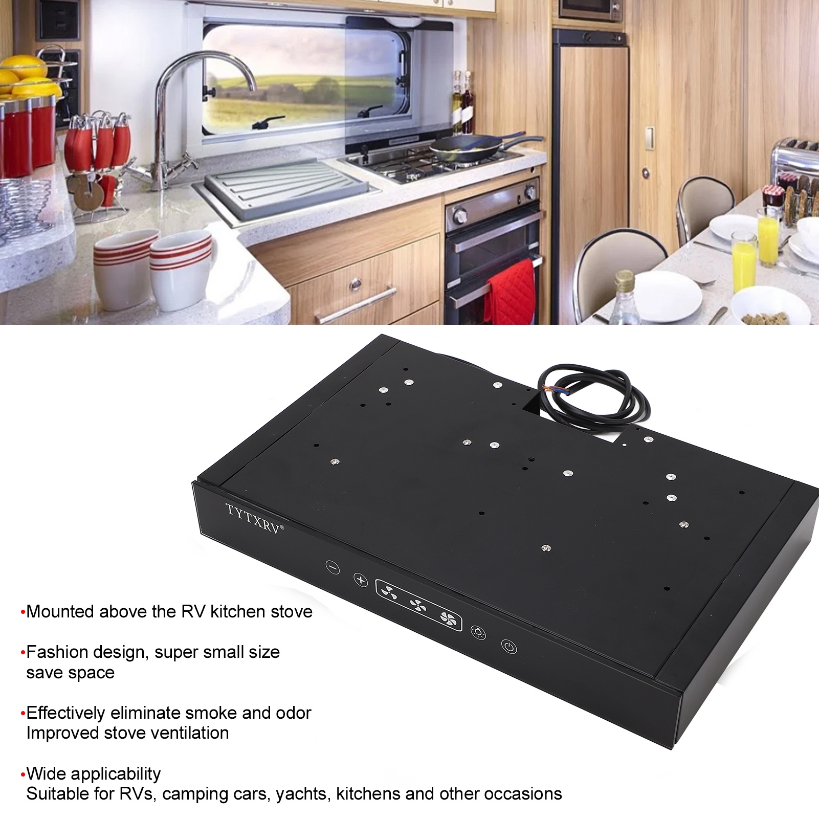 ストーブフード レンジフード 12V 調理レンジフード 3スピード調整可能 タッチスクリーン付き LEDライト RV キャンピングカー キッチンストーブベント用