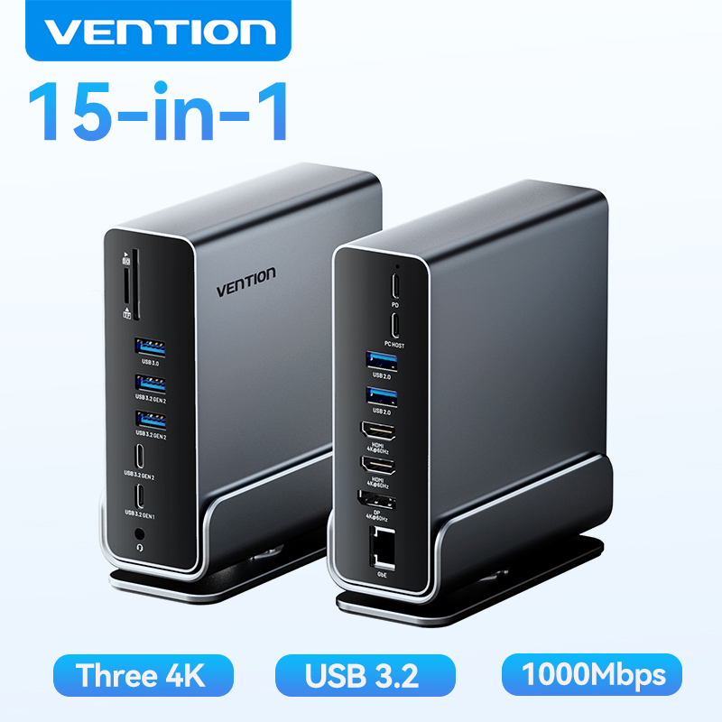 Vention 15-in-1 USB C ドッキングステーション 4K@60Hz HDMI DP トリプルモニターハブ USB 3.2 PD 100W アダプター Windows MacBook HP ラップトップ用