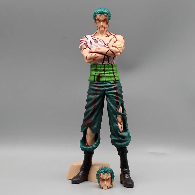 28 センチメートルワンピースアニメフィギュア負傷ロロノア・ゾロアクションフィギュア像モデル人形コレクションおもちゃギフト