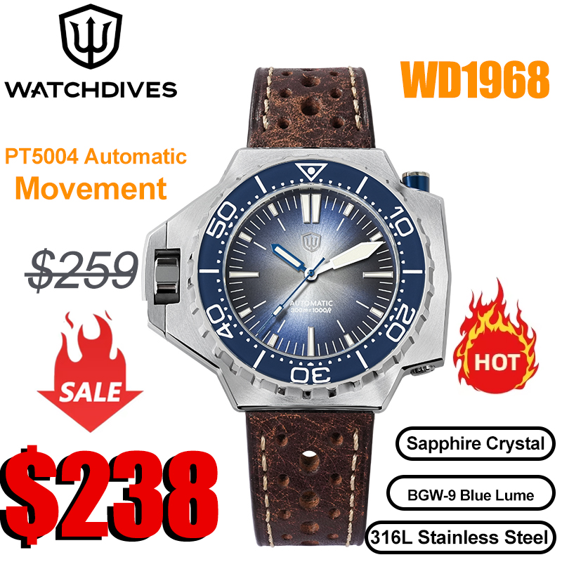 Watchdives WD1968 PT5004/PT5000 自動ダイバーウォッチ 316L ステンレス鋼サファイア夜光セラミックベゼルヴィンテージ時計