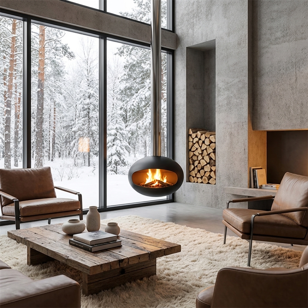 北欧吊り Chimenea 暖炉クリエイティブデザイナー天井取り付け装飾ストーブポータブル屋内暖房モダンなホームリビング