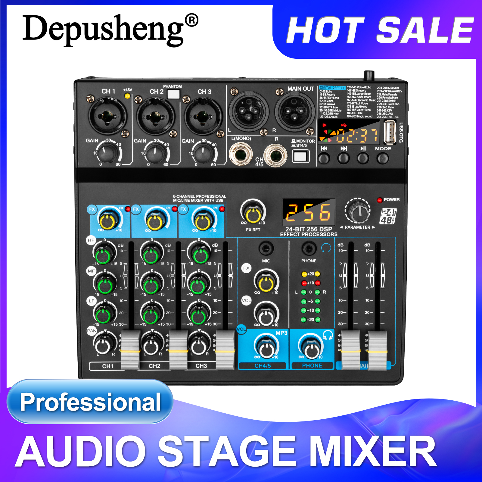 USB ミキサー 5 チャンネル Depusheng DJ サウンドコントローラーミニミキサープロフェッショナルオーディオポータブルサウンドミキシングコンソール 256 DSP 付き