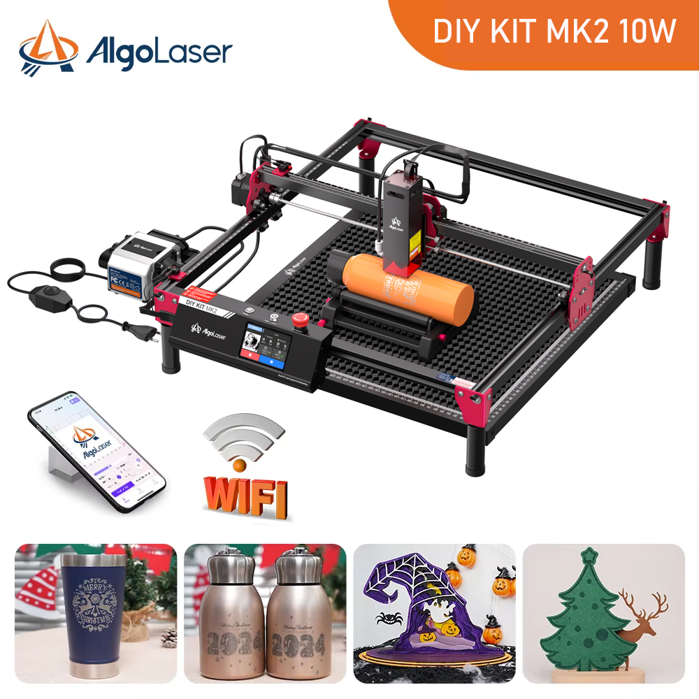 AlgoLaser DIY キット MK2 レーザー彫刻機 10W 出力、3.5 インチカラータッチスクリーンアプリオフライン制御、DIY 彫刻カッターツール