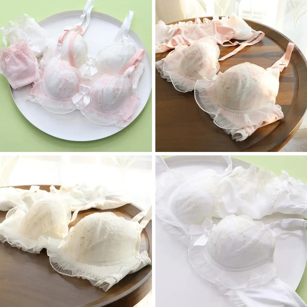 Sweet Cute Teenage Underwear Set, Push Up Bras for Small Breasts, ABCDEF Cup Lingerie for Fall Winter