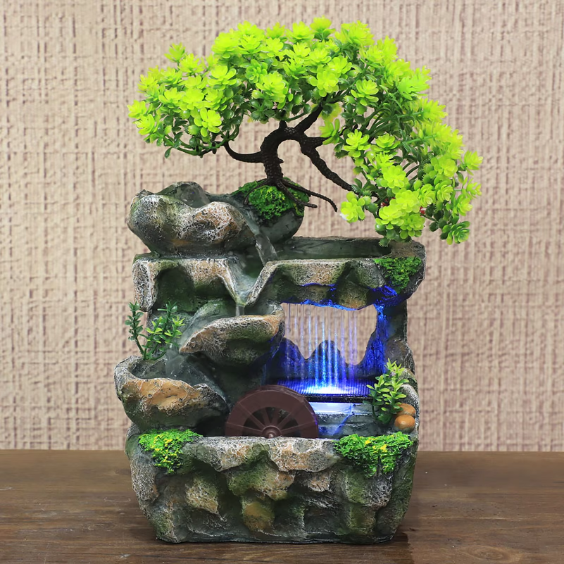 屋内部屋の噴水滝の装飾デスクトップ噴水装飾水機能変色 LED 照明禅瞑想