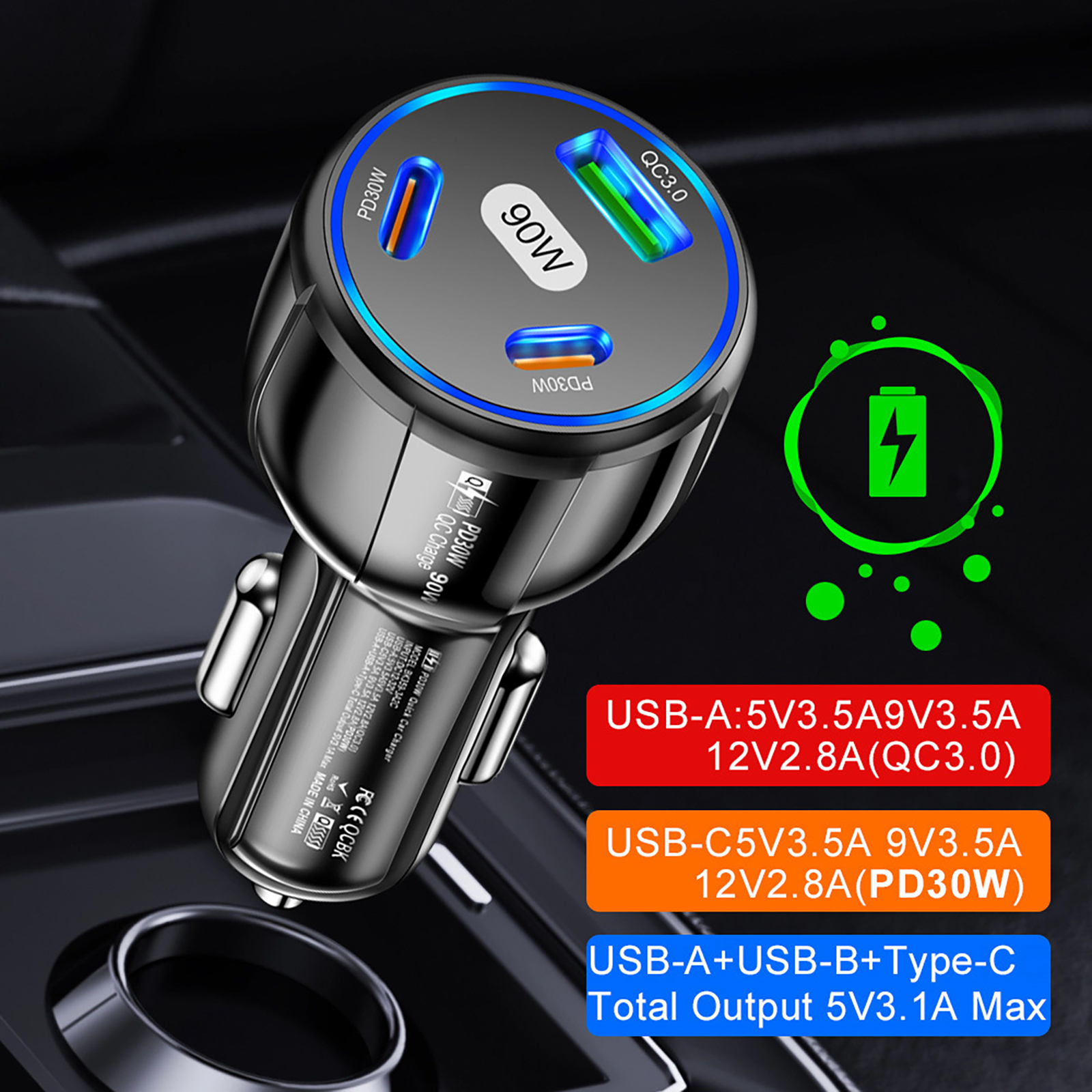 急速充電 3 ポート USB タイプ C 急速充電器 USB PD 車の充電器 3.0 自動車電話アダプター IPhone Samsung 電話 13 12 Pro Max 用
