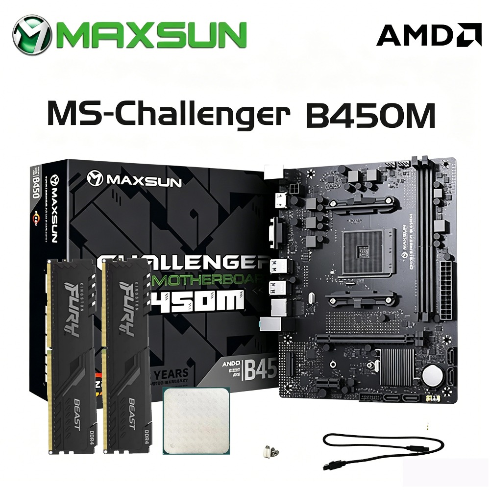 Maxsun B450 マザーボード AMD R5 5600 CPU 32GB DDR4 3200MHz メモリコンボ、2×M.2 NVME 搭載ゲームキット