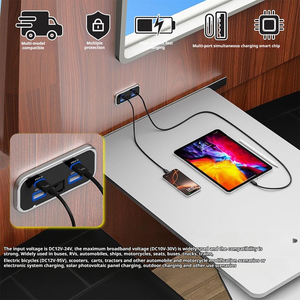 RV 車の充電器キャンピングカーデュアル USB タイプ C 4 ポート充電ソケット RV キャンピングカーキャンプキャラバンバスマリン 24V 充電器アクセサリー