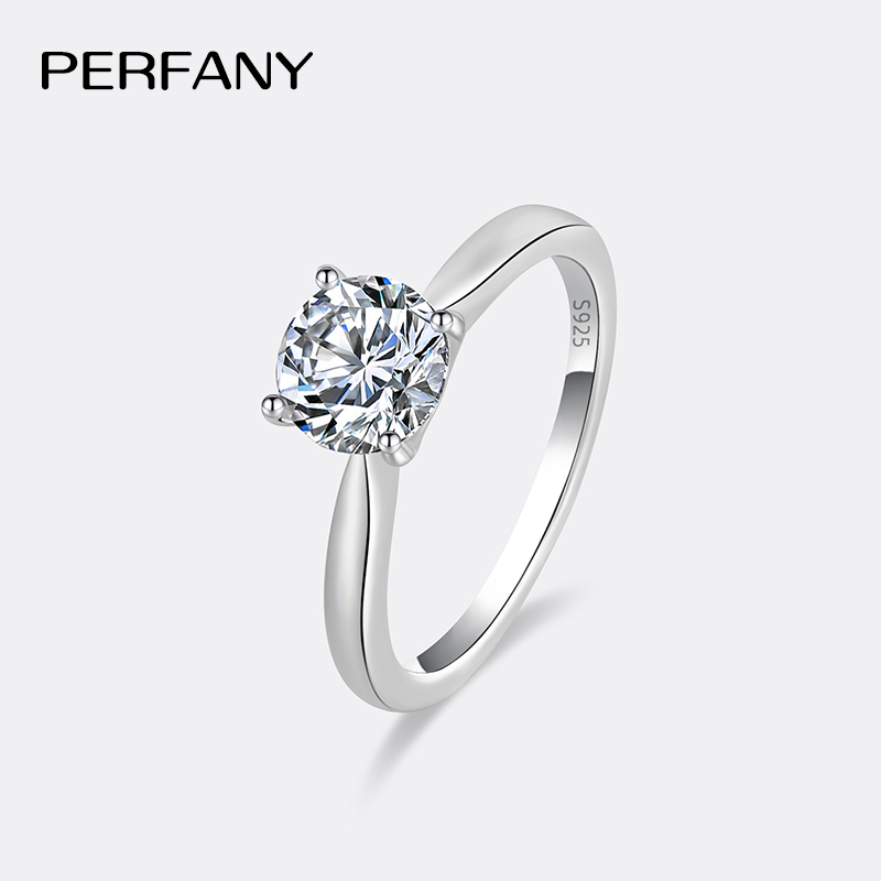 PERFANY 0.5/1/2CT モアッサナイト女性の婚約指輪 S925 純銀クラシック 4 爪 GRA 認定ダイヤモンドウェディングジュエリー