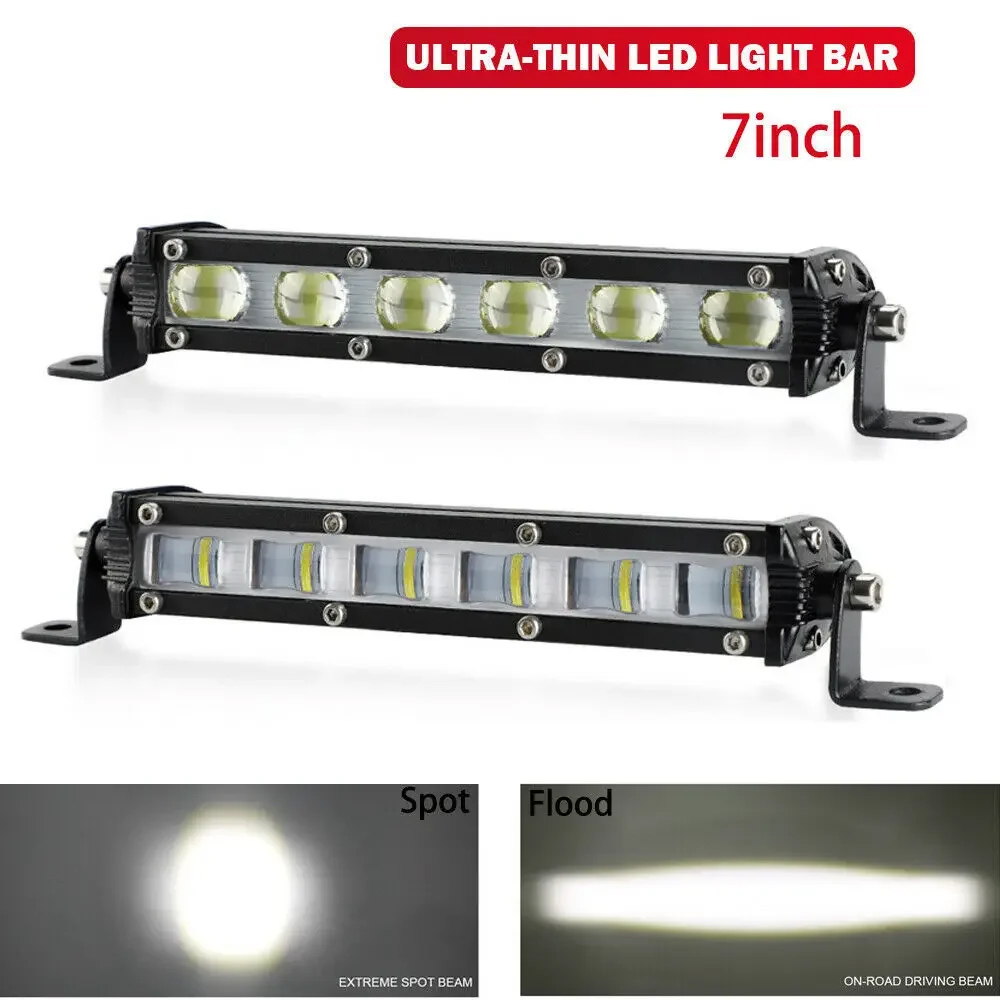 6D レンズスリム 7 インチ Led バー 12V フラッドスポットドライビングライト道路用 LED ヘッドライトトラクター SUV オートバイトラックトレーラーボート
