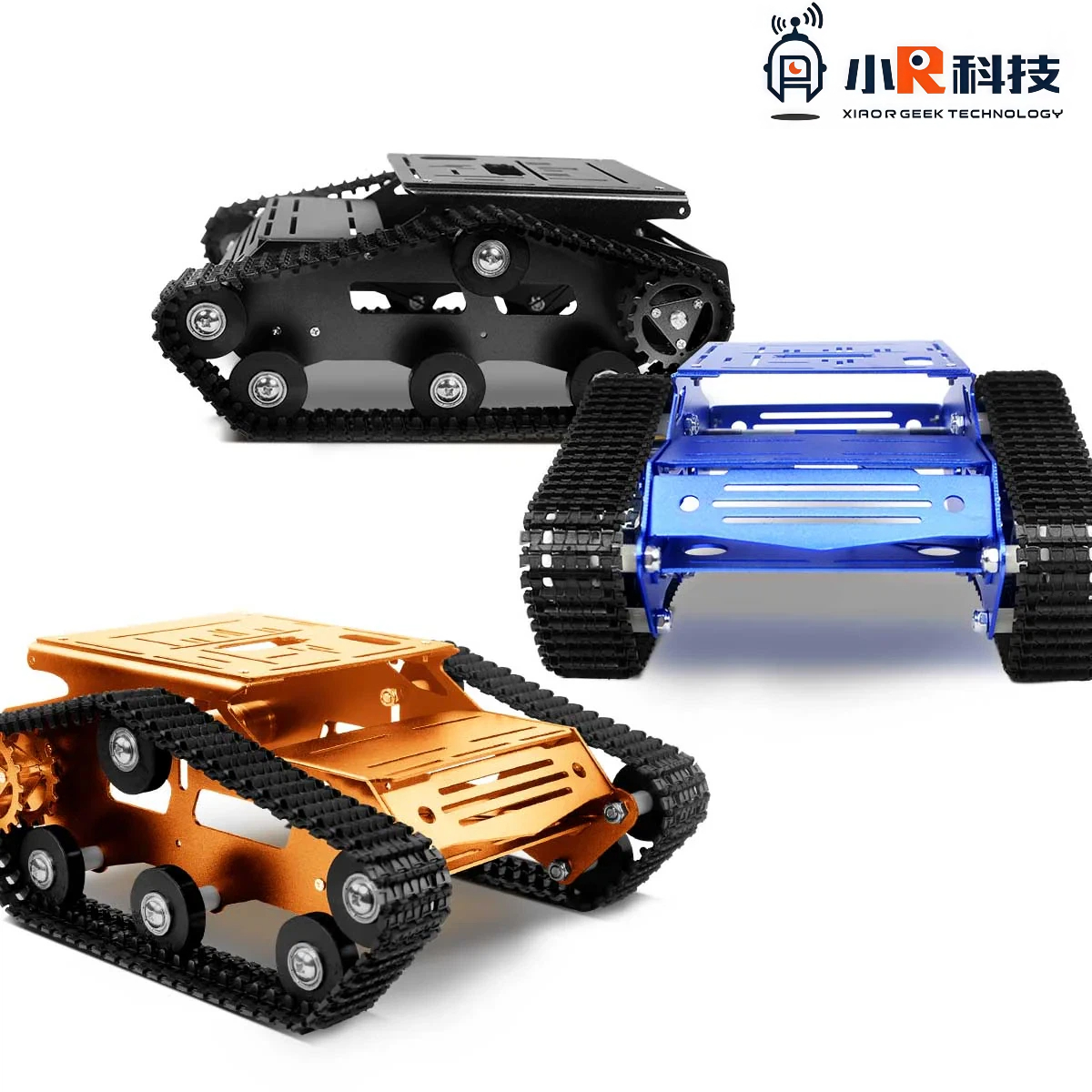 XiaoR オタク技術ロボットタンクシャーシ金属アルミ合金追跡スマート車体 DC モーター付き DIY ロボット愛好家のため