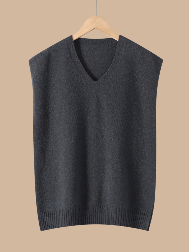 Basic 100% Merino Wool Women Vest Autumn Winter Sweater Solid V-Neck Knitted Pullover Sleeveless Clothing Tops Cashmere Jerseys