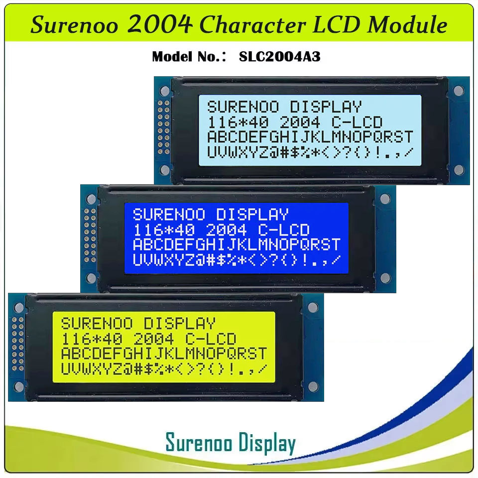 Surenoo 116*40 ミリメートル 2*8Pin 204 20X4 2004 6800 IIC I2C 文字 LCD モジュール表示画面 LCM 白色 LED バックライト英語日本語