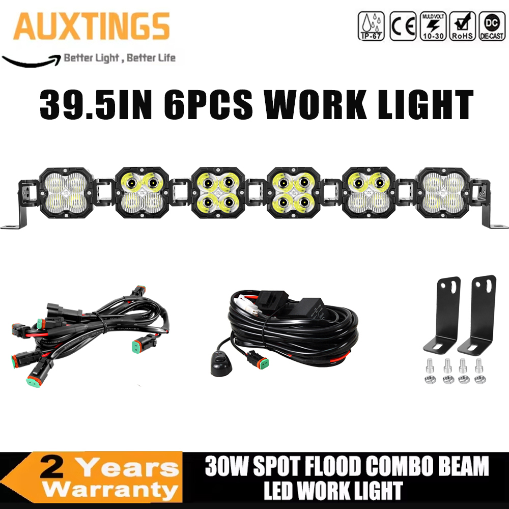 39.5 インチ 6 個 30W キューブ LED ポッドライト スポットフラッドコンボビームワークライト、5500K オフロードドライビングランプ ATV、UTV、トラック、オートバイ用