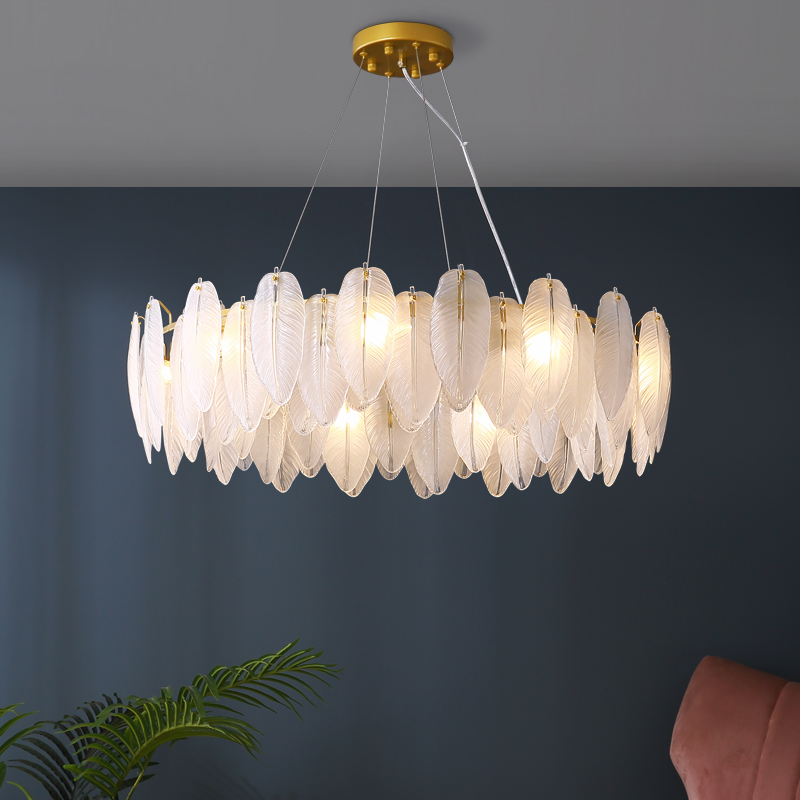 現代の LED フェザーガラスシャンデリア北欧シャンデリア天井用リビングルームベッドルームキッチン屋内照明器具ライト