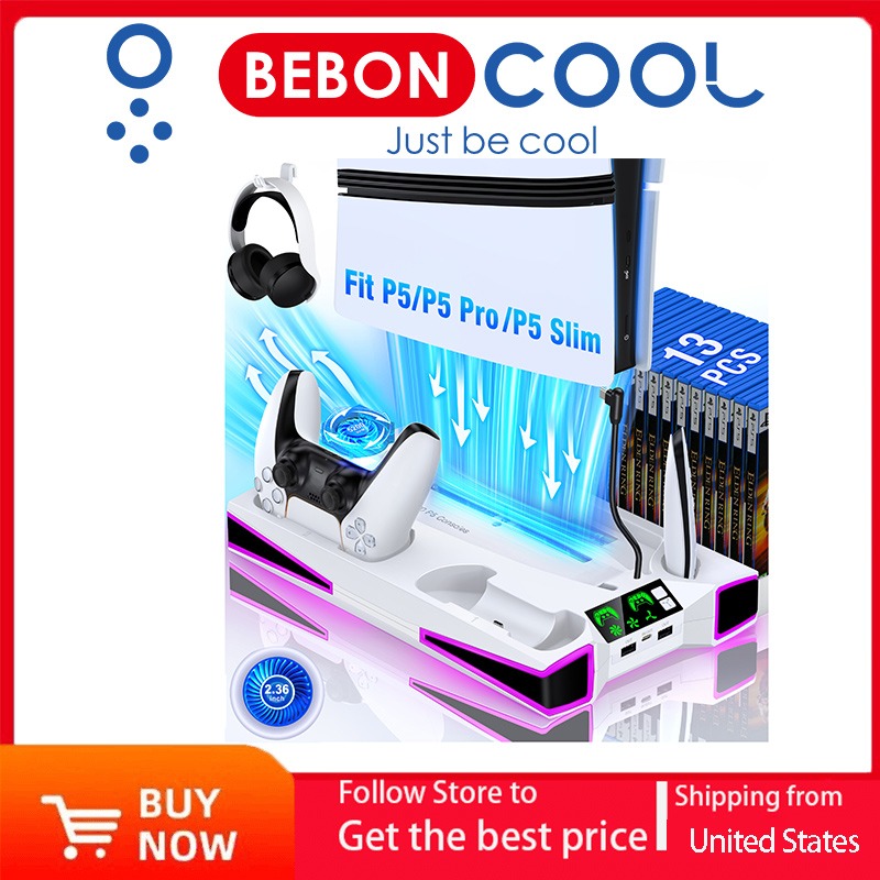 BEBONCOOL 垂直スタンド PS5 スリムディスク/デジタルデュアル高速充電冷却スタンド PS5 プロ冷却ステーションプレイステーション 5