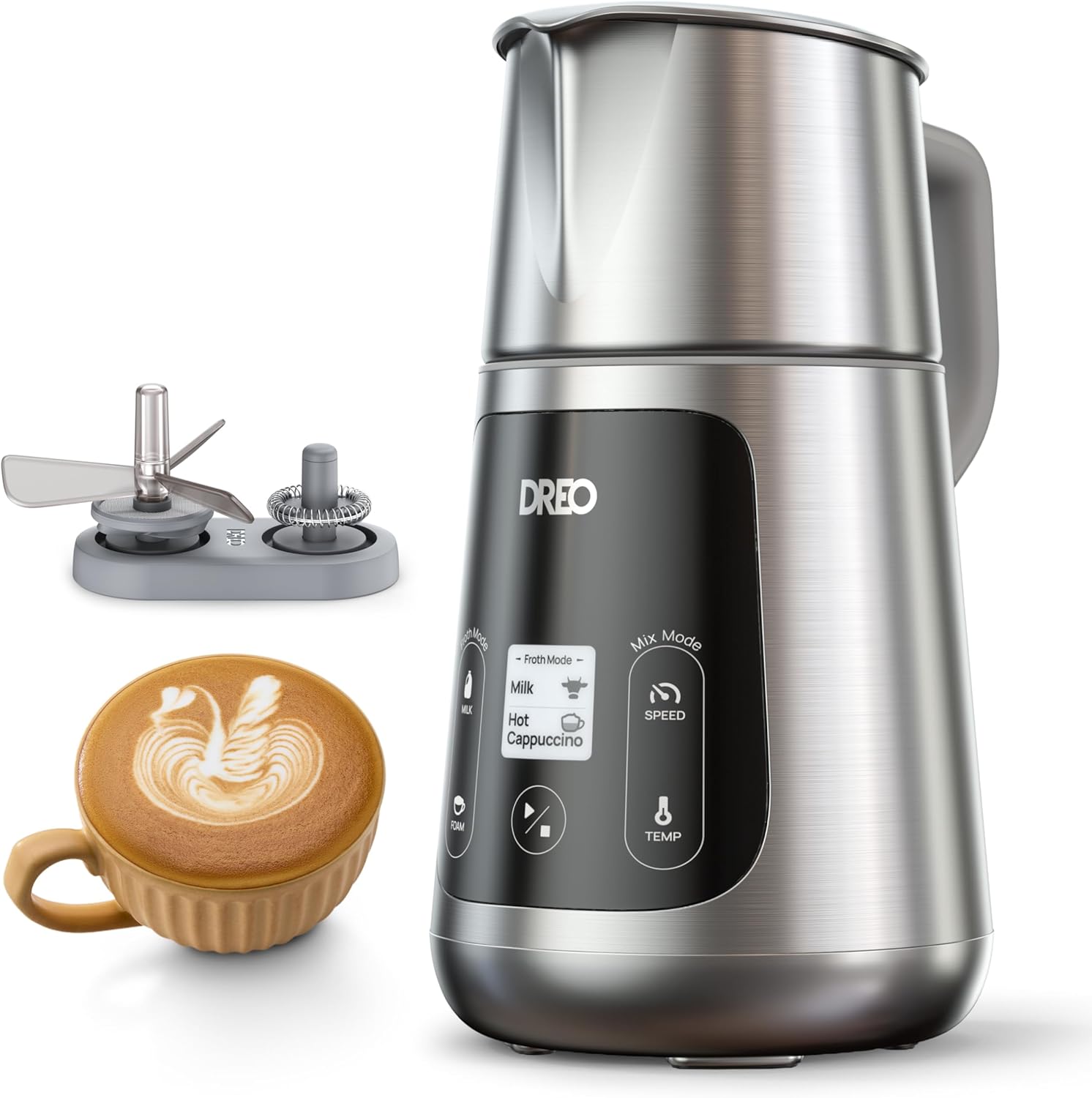 電動ミルク泡立て器、コーヒー用27オンス自動泡立て器、ラテアートマイクロフォーム、ドリンク30杯、お手入れ簡単、食器洗い機対応、LEDディスプレイ
