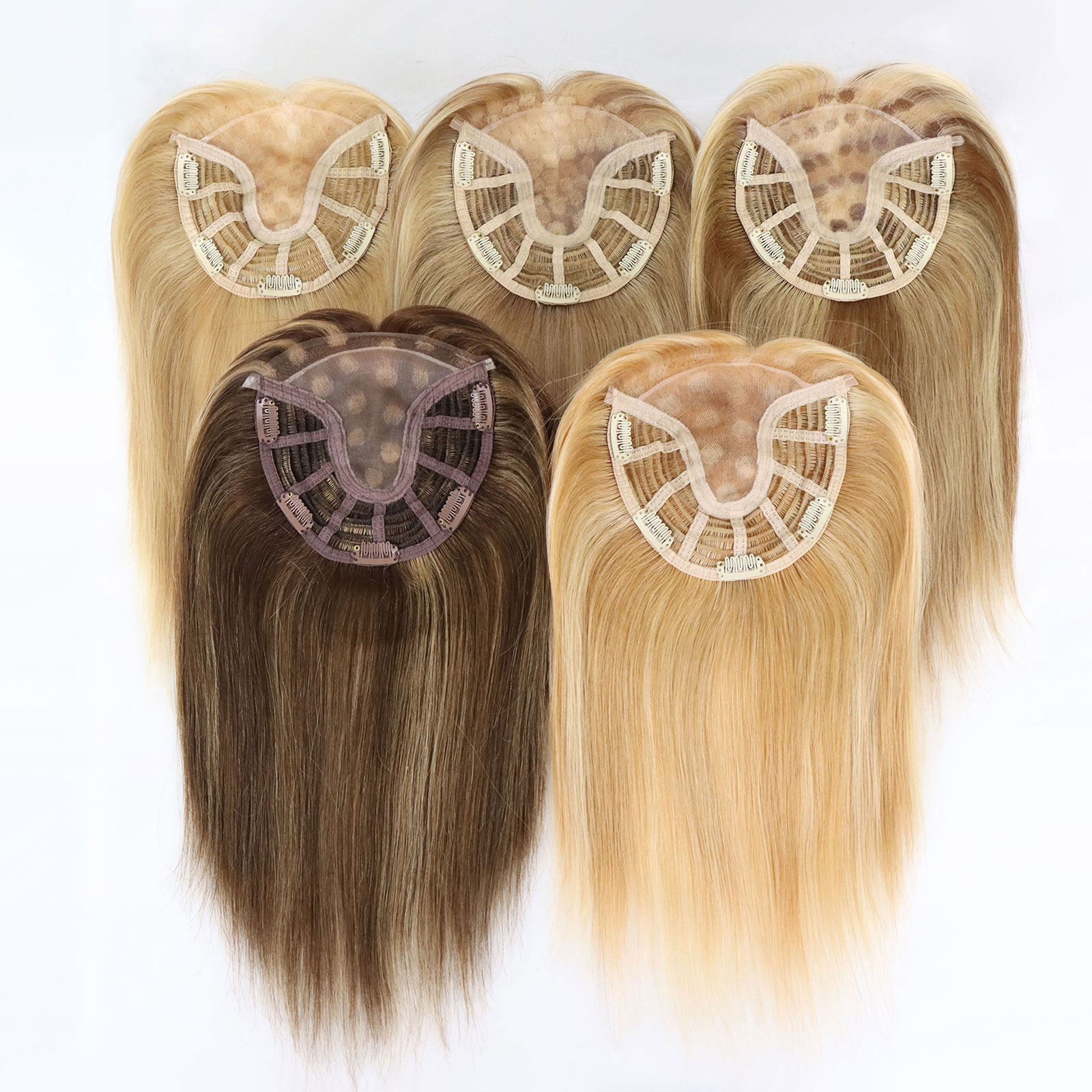 Balayage 人毛トッパー女性のための目に見えないモノラル PU ブロンドハイライトクリップでヘアエクステンションショート女性かつら 10 インチ