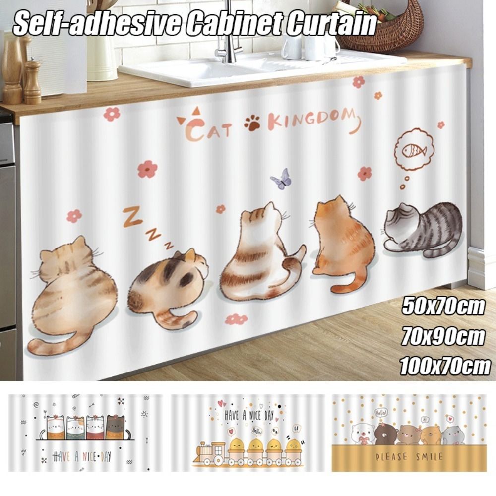 耐久性のある自己粘着キャビネットカーテン洗える漫画食器棚ハーフドレープ防塵ショートカーテン家の装飾