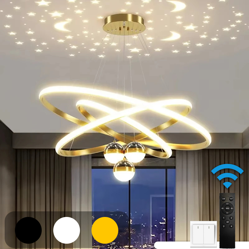 北欧星空投影 LED シャンデリアブラック/ゴールド天井ペンダントライトリビング寝室キッチンランプ屋内照明新しい