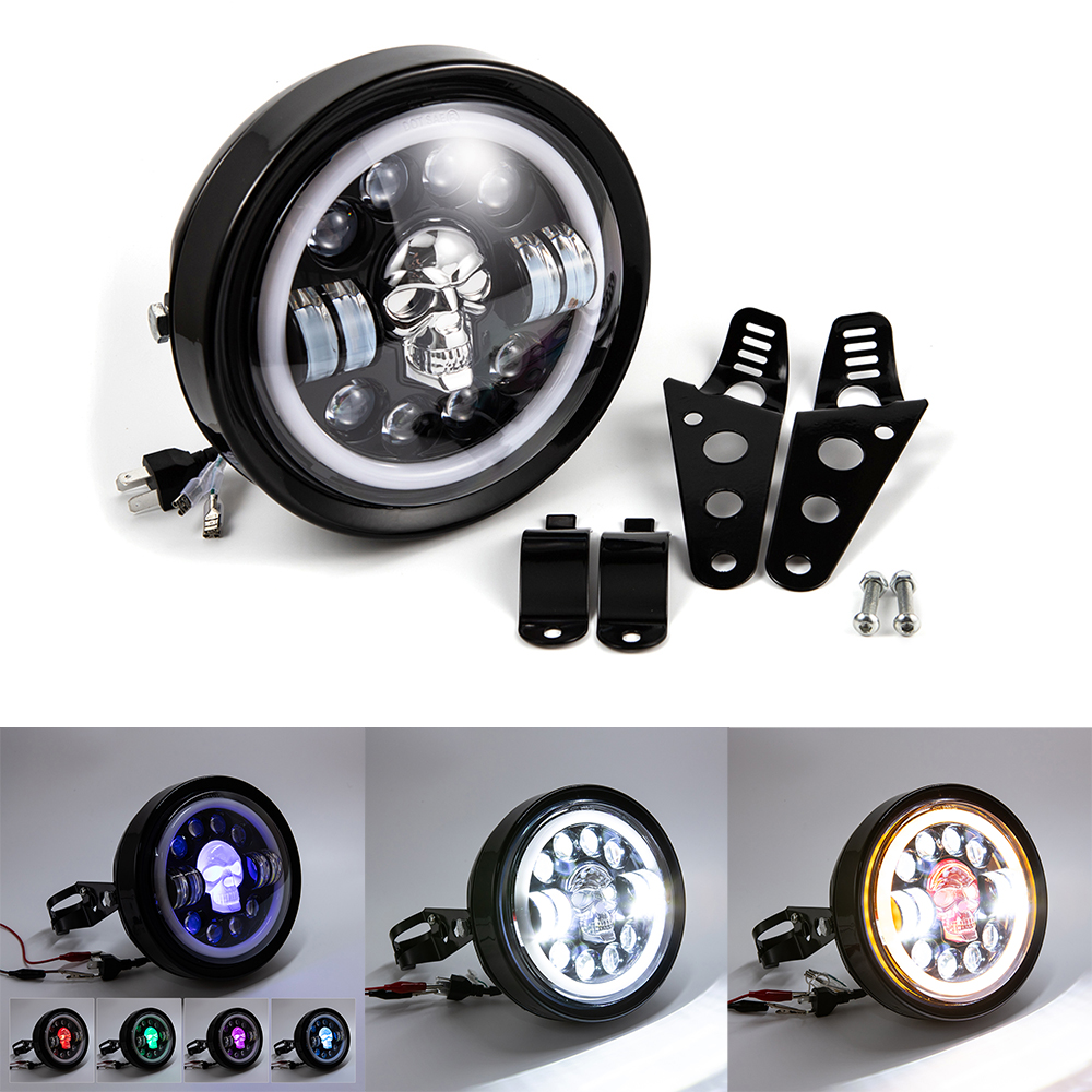 7 "RGB ラウンドオートバイ LED ヘッドライト Hi/Lo ビームターンシグナル DRL ランプホンダシャドウ VT VT1100 VT750 VT600 VF750 7 インチ