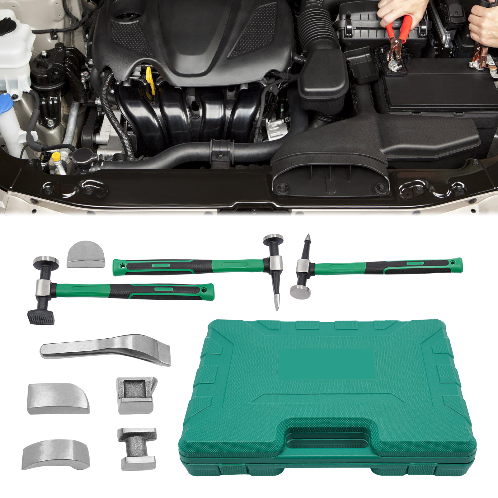 自動車ボディ修理ツールキット 9PCS デントリペアキット 車のへこみやドアのへこみを修理するためのツールボックス付き実用ツール