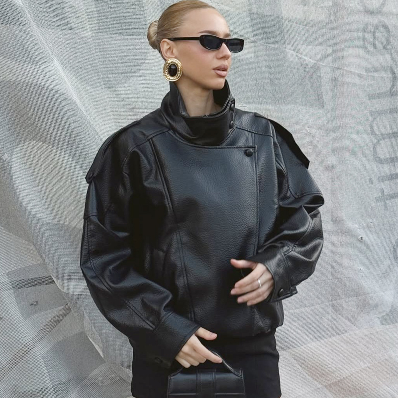 女性のジャケット黒 Pu レザージャケット長袖トップ女性の秋 2025 新作ジャケット