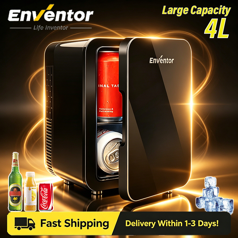 Enventor 4L ミニ冷蔵庫ポータブル車スキンケア冷蔵庫多機能熱電クーラーとウォーマー夏のキャンプ用