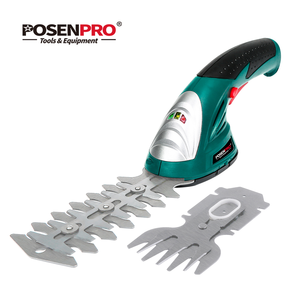POSENPRO 7.2V 2in1 コードレス草および低木鋏ヘッジ剪定トリマー 1.5Ah リチウムイオンバッテリーガーデンツール 2 種類のブレード