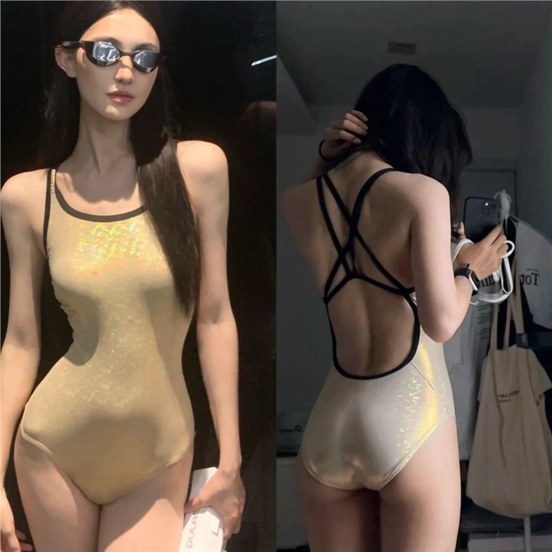 Women One Piece Triangle Racing Swimsuit Champagne Gold Professional Pool Swimming Suit для серфинга купальник женщины