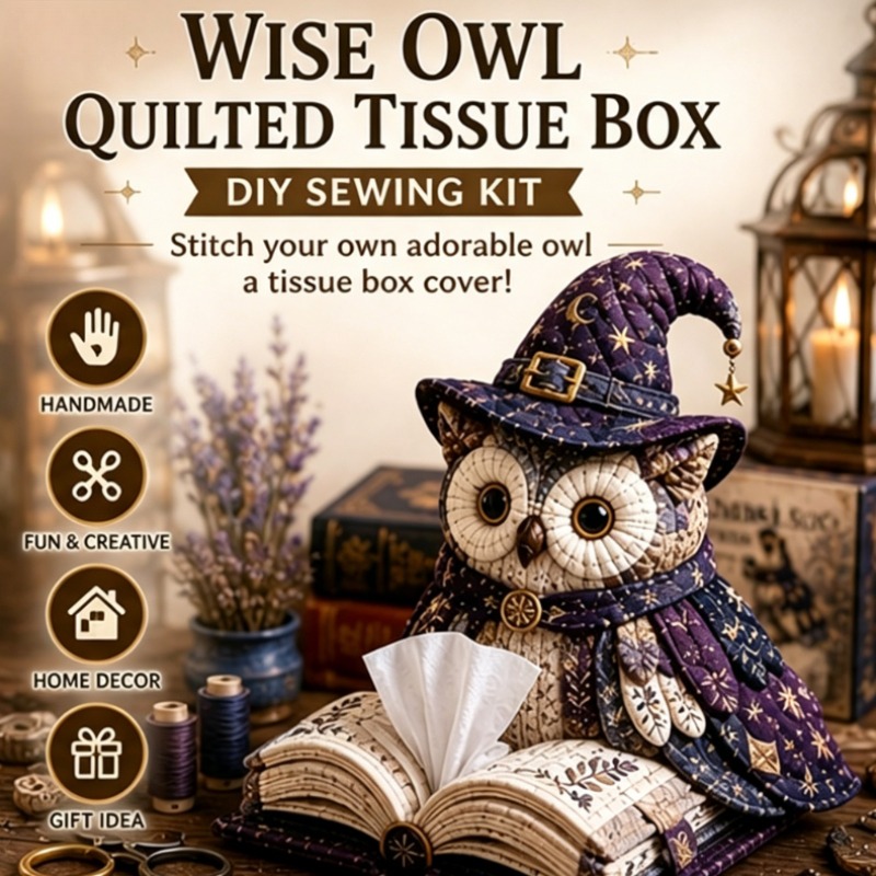 フクロウキルティングティッシュボックス DIY 縫製クラフトキット大人初心者手作りプロジェクト生地ペーパーホルダー装飾ギフト