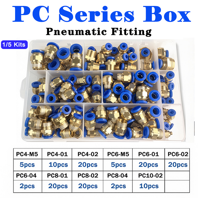 PC Series Air Joint Connectors 4mm 6mm 8mm 10mm Push in Hose Tube Pneumatic Fitting1/4 1/8 1/2 Quick Release Couplings Boxed Set