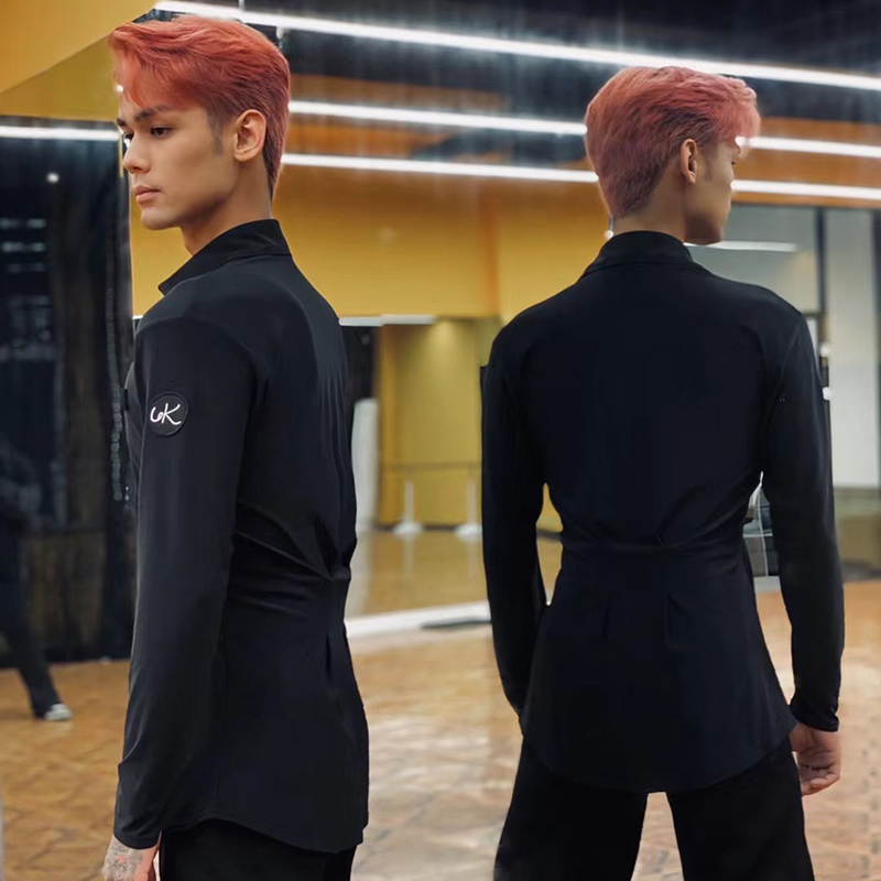 ラテンダンストップス男性用長袖トレーニングスーツプロフェッショナル国家標準ダンス服チャチャラテン衣装 DQS14580