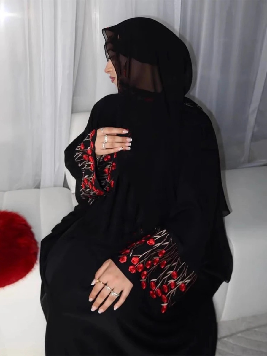 Embroidery Open Dress Women Abaya Muslim Dresses Dubai Jalabiya Abayas Kaftan Islam Morocco Vestidos Arab Long Robe Ramadan 2025