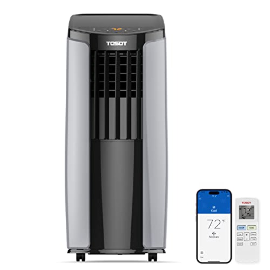 最大 300 平方フィートの小さな部屋用のポータブル エアコン、光沢仕上げ、9700 BTU 冷却能力、スマート Wi-Fi 制御付き、内蔵