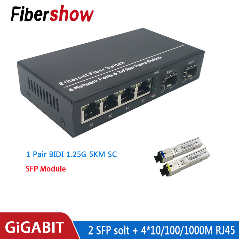 ギガビットイーサネットスイッチ光ファイバメディアコンバータ 4 RJ45 2 SFP 10/100/1000M UTP ファイバポートボード PCBA 2F4E 2SFP4E